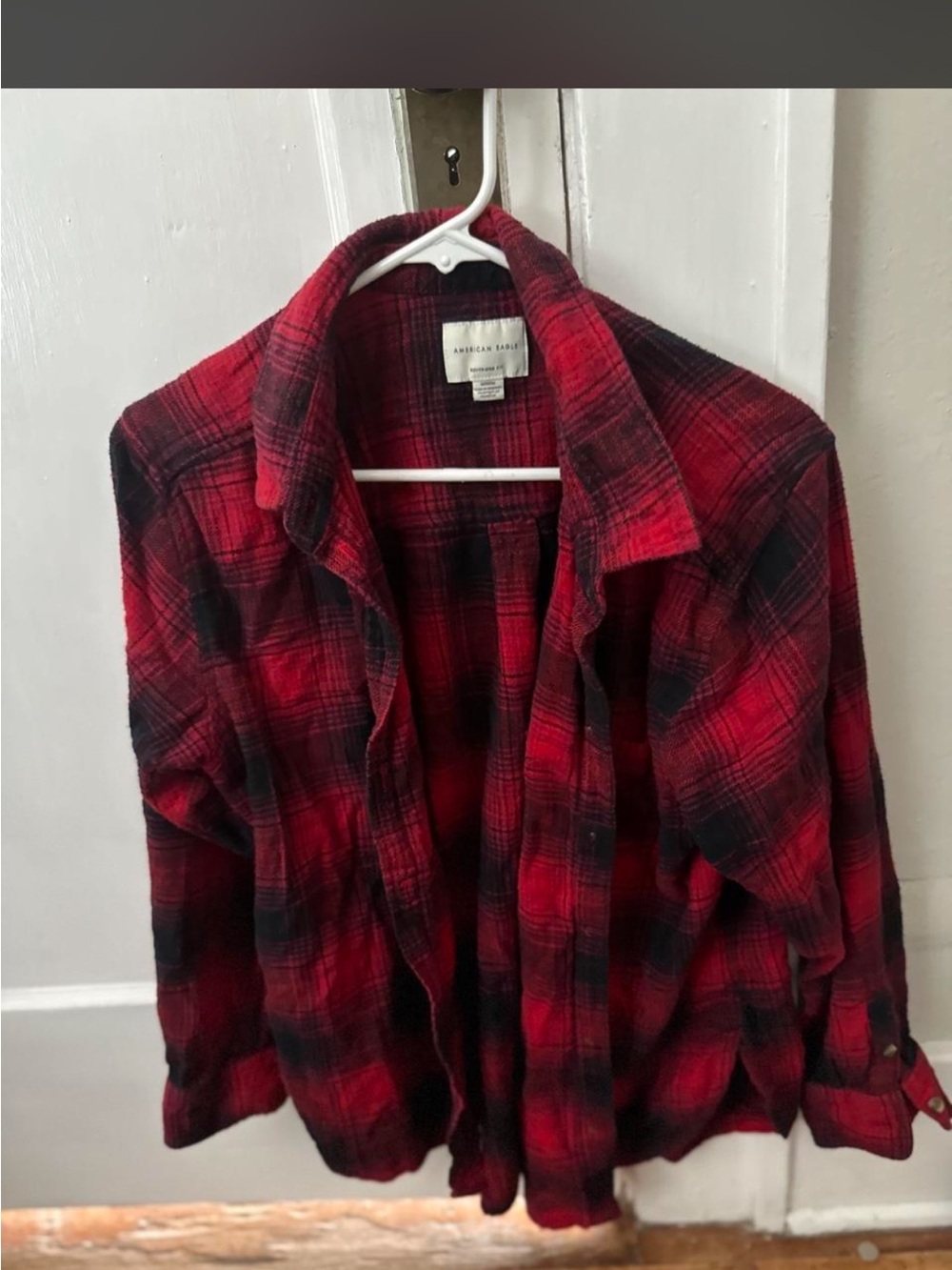 American Eagle Outfitters Red and Black Plaid Button-Down Shirt